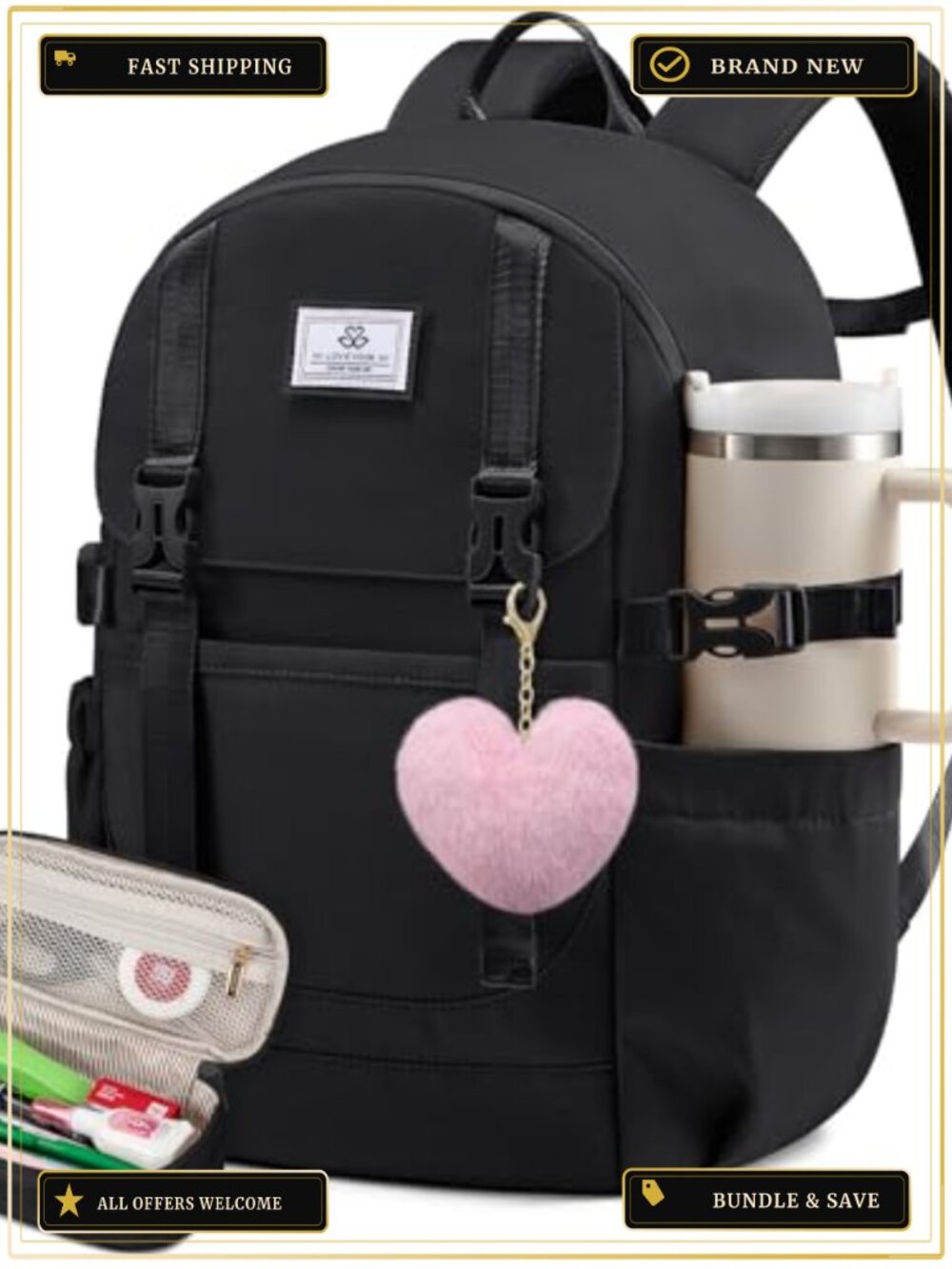 School Backpack for Teen Girls, 15.6" Laptop, 14 Pockets, Water-Resistant